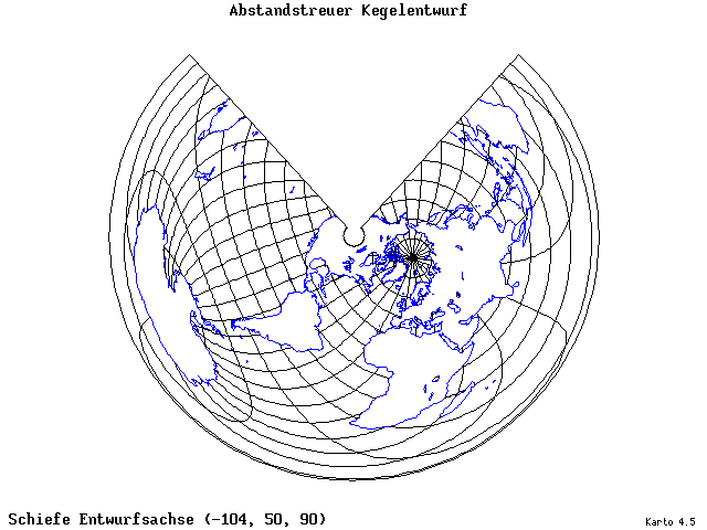 Conical Equidistant Projection - 105°W, 50°N, 90° - wide