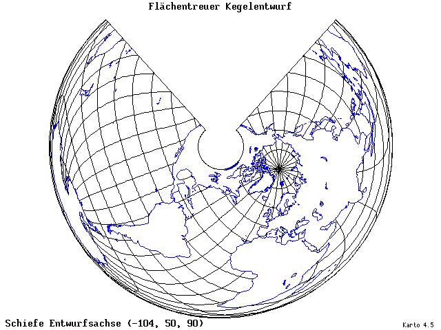 Conical Equal-Area Projection - 105°W, 50°N, 90° - wide