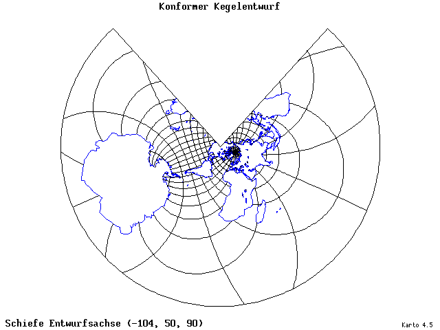 Conical Conformal Projection - 105°W, 50°N, 90° - wide