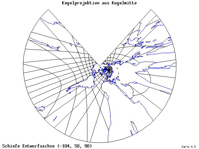 Conical Gnomonic Projection - 105°W, 50°N, 90° - wide