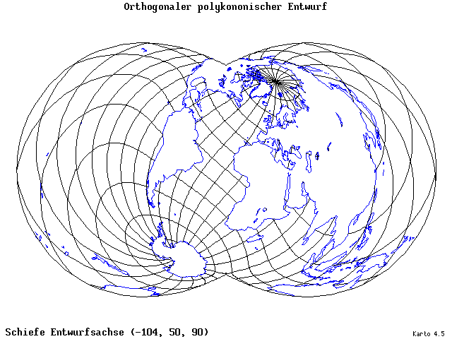 Polyconic Projection (orthogonal grid) - 105°W, 50°N, 90° - wide