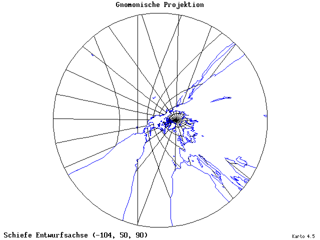 Gnomonic Projection - 105°W, 50°N, 90° - wide