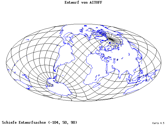 Aitoff's Projection - 105°W, 50°N, 90° - wide