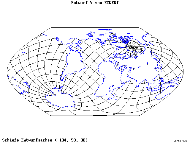 Pseudocylindrical Projection (Eckhart V) - 105°W, 50°N, 90° - wide