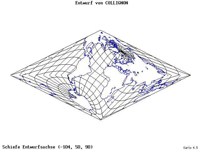 Collignon's Projection - 105°W, 50°N, 90° - wide