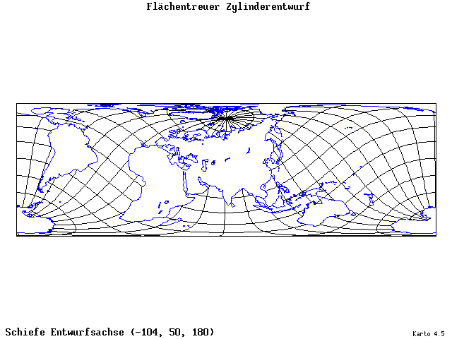 Cylindrical Equal-Area Projection - 105°W, 50°N, 180° - wide