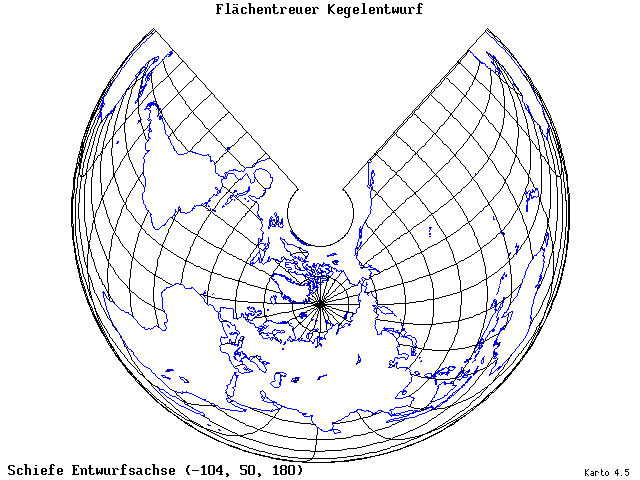 Conical Equal-Area Projection - 105°W, 50°N, 180° - wide