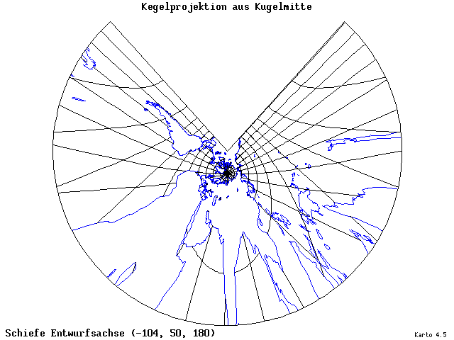 Conical Gnomonic Projection - 105°W, 50°N, 180° - wide