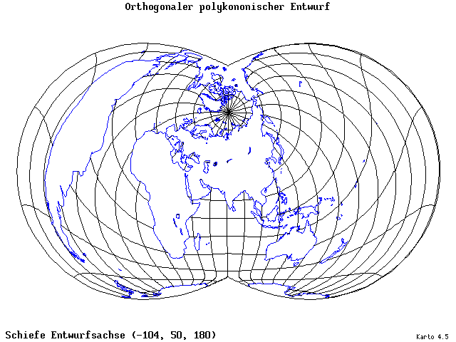 Polyconic Projection (orthogonal grid) - 105°W, 50°N, 180° - wide