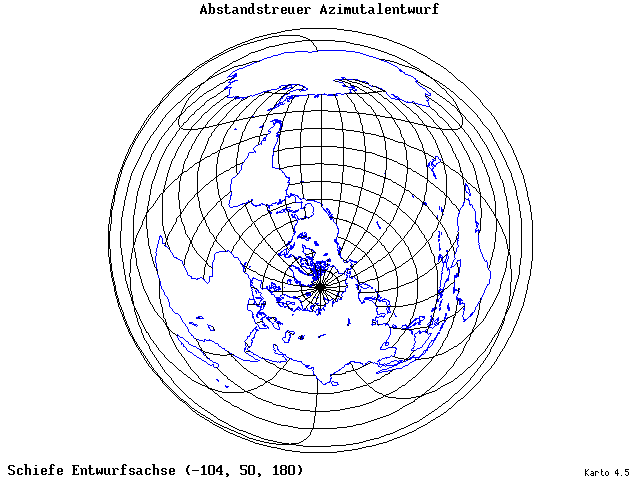 Azimuthal Equidistant Projection - 105°W, 50°N, 180° - wide