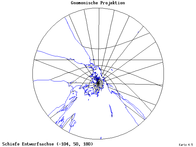 Gnomonic Projection - 105°W, 50°N, 180° - wide