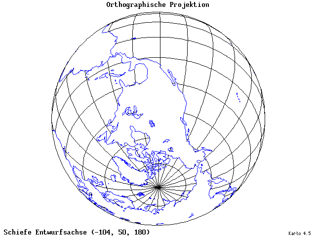 Orthographic Projection - 105°W, 50°N, 180° - wide