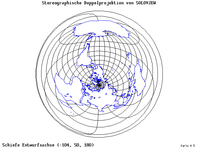 Solovjev's Double-Stereographic Projection - 105°W, 50°N, 180° - wide