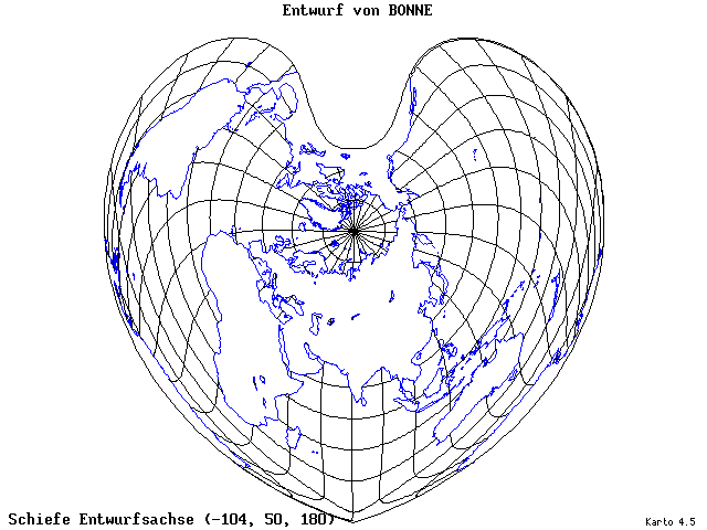 Bonne's Projection - 105°W, 50°N, 180° - wide