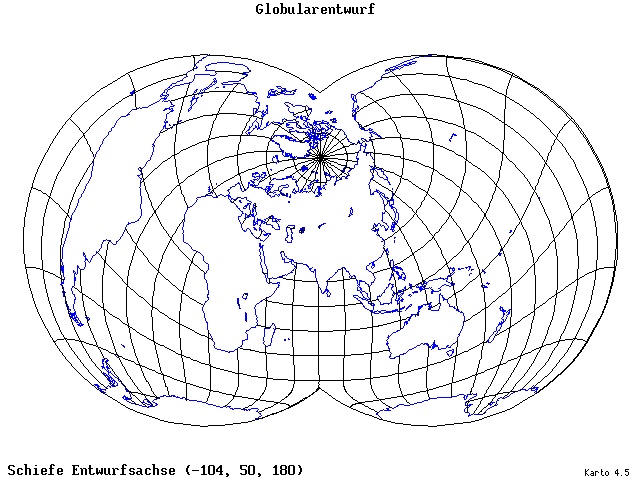Globular Projection - 105°W, 50°N, 180° - wide