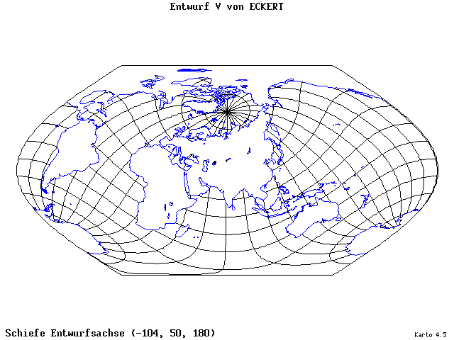 Pseudocylindrical Projection (Eckhart V) - 105°W, 50°N, 180° - wide