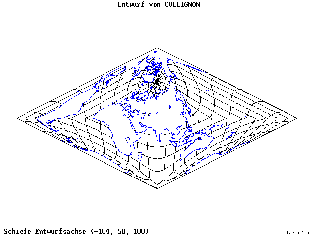 Collignon's Projection - 105°W, 50°N, 180° - wide