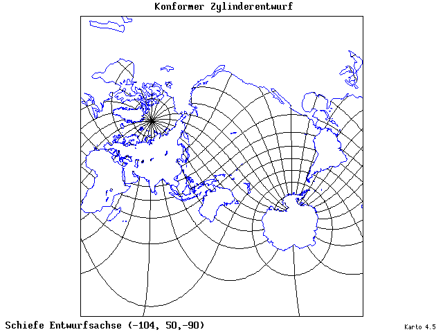 Mercator's Cylindrical Conformal Projection - 105°W, 50°N, 270° - wide