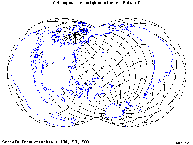 Polyconic Projection (orthogonal grid) - 105°W, 50°N, 270° - wide