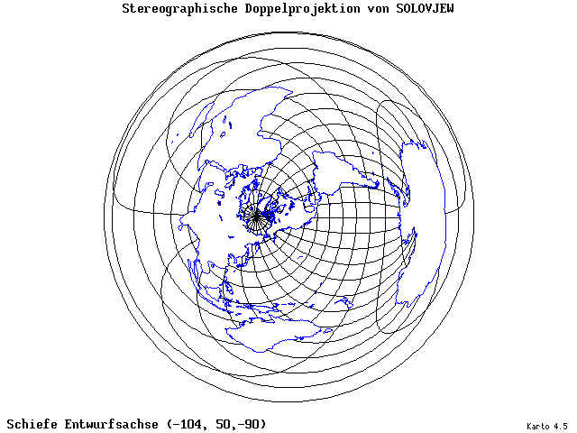 Solovjev's Double-Stereographic Projection - 105°W, 50°N, 270° - wide
