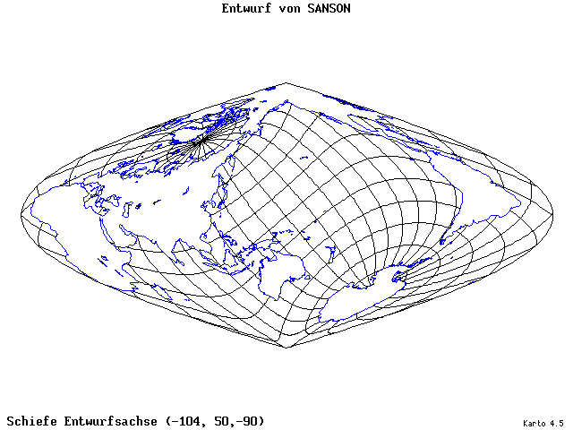 Sanson's Projection - 105°W, 50°N, 270° - wide