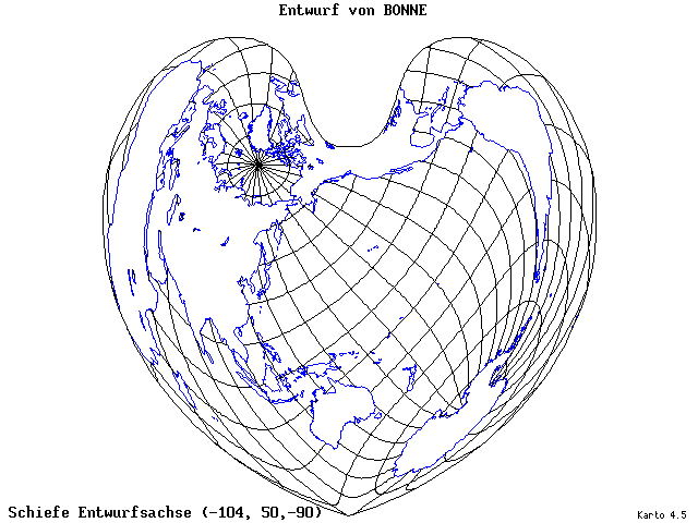Bonne's Projection - 105°W, 50°N, 270° - wide