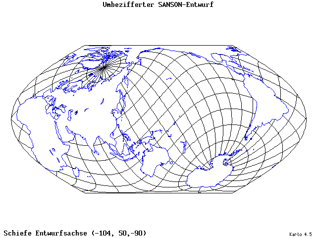 Sanson's Projection (modified) - 105°W, 50°N, 270° - wide