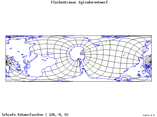 Cylindrical Equal-Area Projection - 126°E, 9°S, 0° - standard