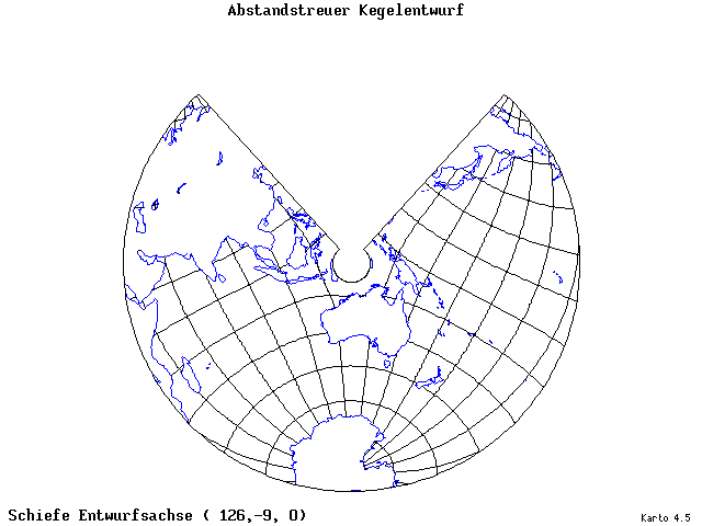 Conical Equidistant Projection - 126°E, 9°S, 0° - standard