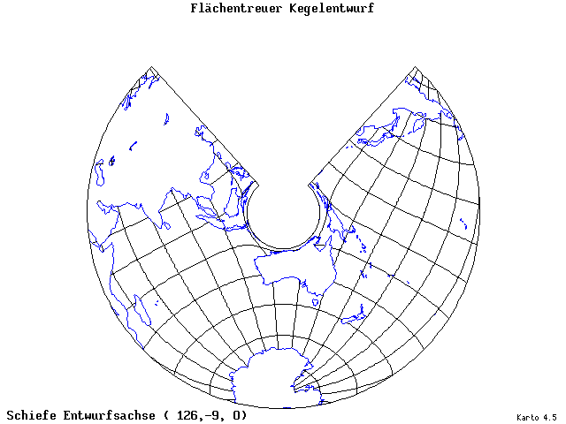 Conical Equal-Area Projection - 126°E, 9°S, 0° - standard
