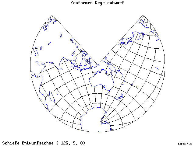 Conical Conformal Projection - 126°E, 9°S, 0° - standard