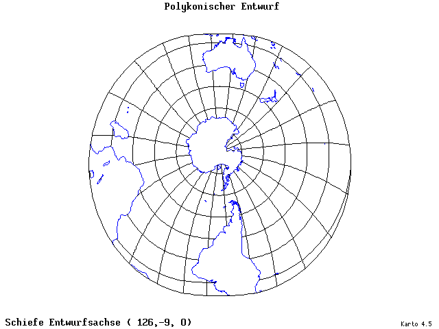 Polyconic Projection - 126°E, 9°S, 0° - standard