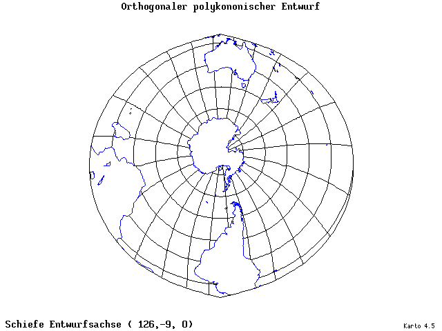 Polyconic Projection (orthogonal grid) - 126°E, 9°S, 0° - standard