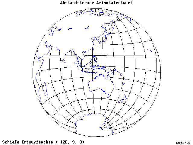 Azimuthal Equidistant Projection - 126°E, 9°S, 0° - standard