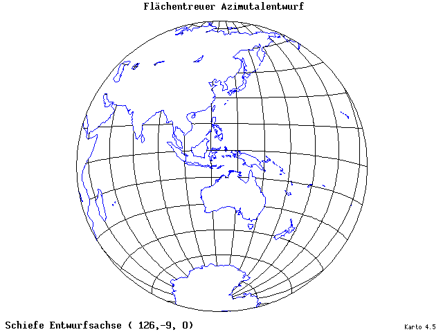 Azimuthal Equal-Area Projection - 126°E, 9°S, 0° - standard