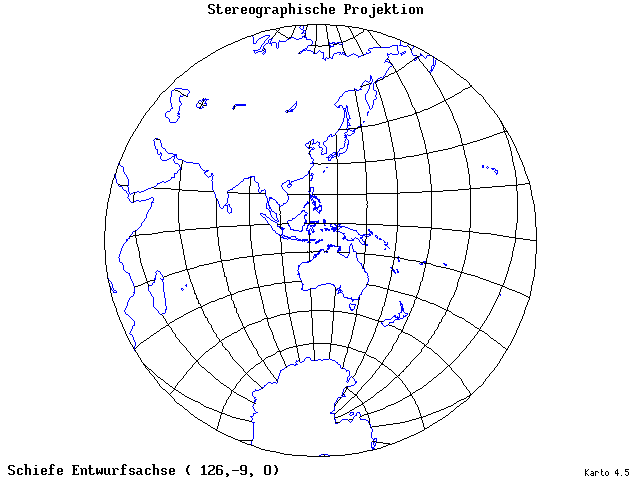 Stereographic Projection - 126°E, 9°S, 0° - standard