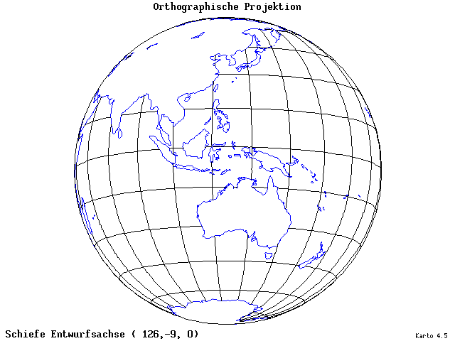 Orthographic Projection - 126°E, 9°S, 0° - standard