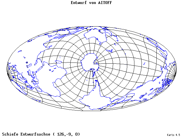Aitoff's Projection - 126°E, 9°S, 0° - standard