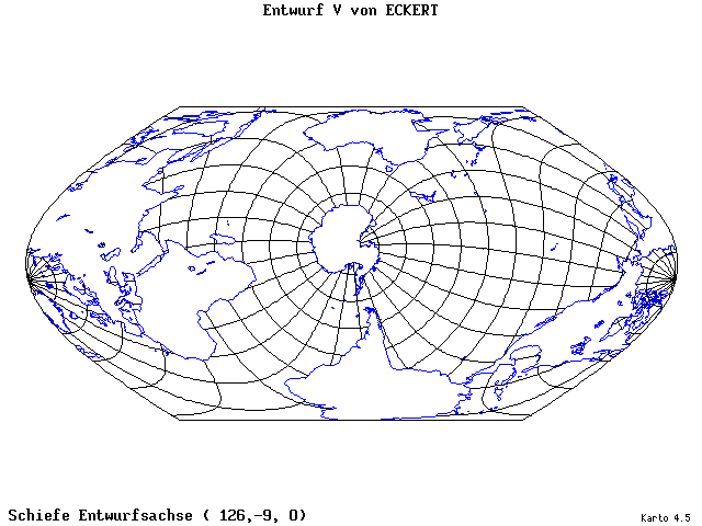 Pseudocylindrical Projection (Eckhart V) - 126°E, 9°S, 0° - standard
