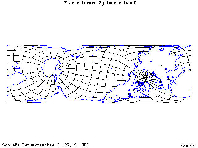 Cylindrical Equal-Area Projection - 126°E, 9°S, 90° - standard