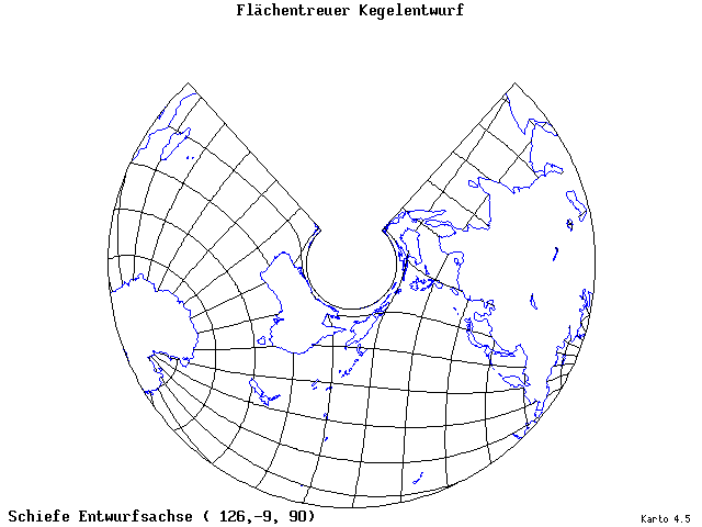 Conical Equal-Area Projection - 126°E, 9°S, 90° - standard