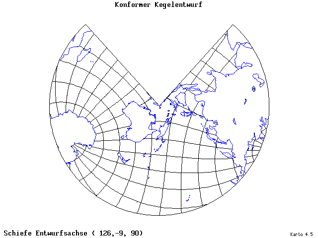 Conical Conformal Projection - 126°E, 9°S, 90° - standard