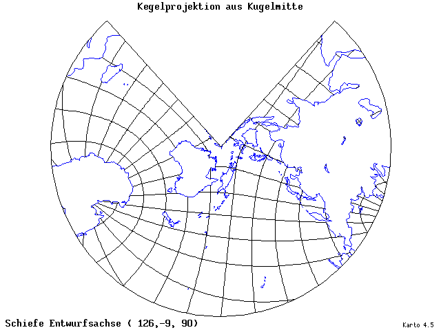 Conical Gnomonic Projection - 126°E, 9°S, 90° - standard