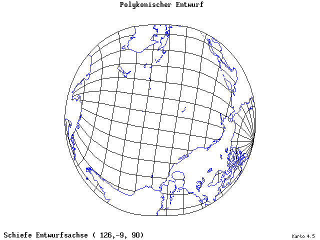 Polyconic Projection - 126°E, 9°S, 90° - standard