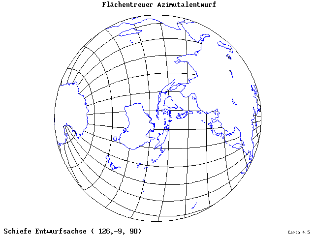 Azimuthal Equal-Area Projection - 126°E, 9°S, 90° - standard