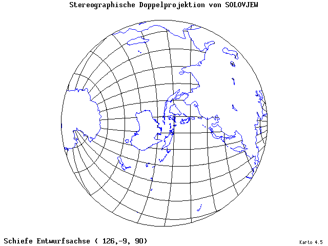Solovjev's Double-Stereographic Projection - 126°E, 9°S, 90° - standard