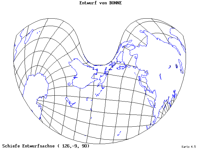 Bonne's Projection - 126°E, 9°S, 90° - standard