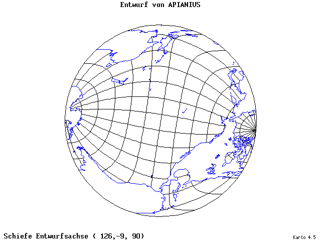 Apianius' Projection - 126°E, 9°S, 90° - standard