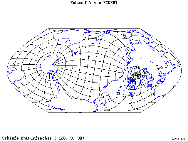 Pseudocylindrical Projection (Eckhart V) - 126°E, 9°S, 90° - standard