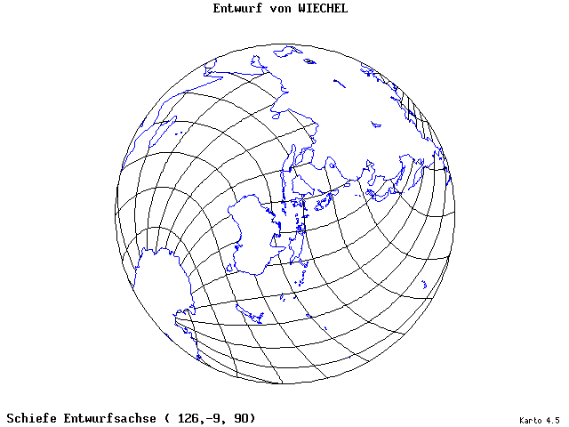 Wiechel's Projection - 126°E, 9°S, 90° - standard